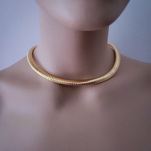 Anne Klein Jewelry - Omega Choker • AK Vintage Snake Chain • Gold Tone • Vtg Jewelry Thick